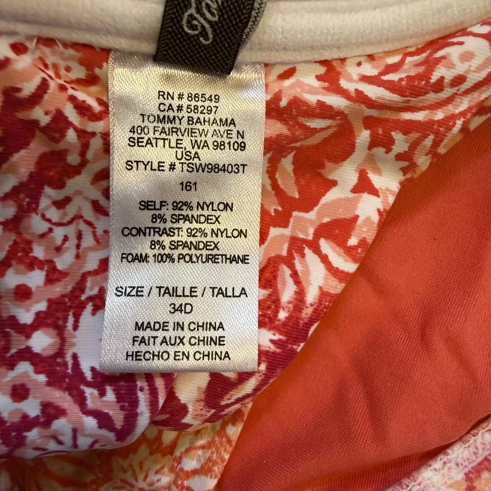 Tommy Bahama Coral Medallion Bikini Top Bottom Tankini 3pc Set Large  34D - Picture 3 of 4